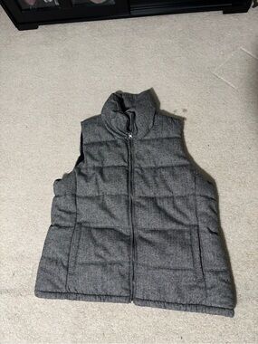 Down Puffer Vest OLD NAVY XL Gray Quilted Herringbone Gorpcore Zip Front